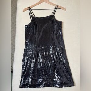 Haney Dress - Women's 4 Black - Sequins Spaghetti Straps Mini Party